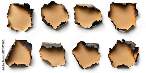 Set of burnt holes of paper isolated on white background,ripped paper with burned edges on white background,texture and background,Collection of burnt holes in piece of paper isolated on white,Ai