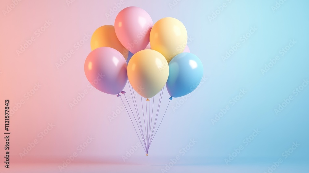 Pastel balloons floating against a gradient background. Pastel balloons floating against a gradient background.