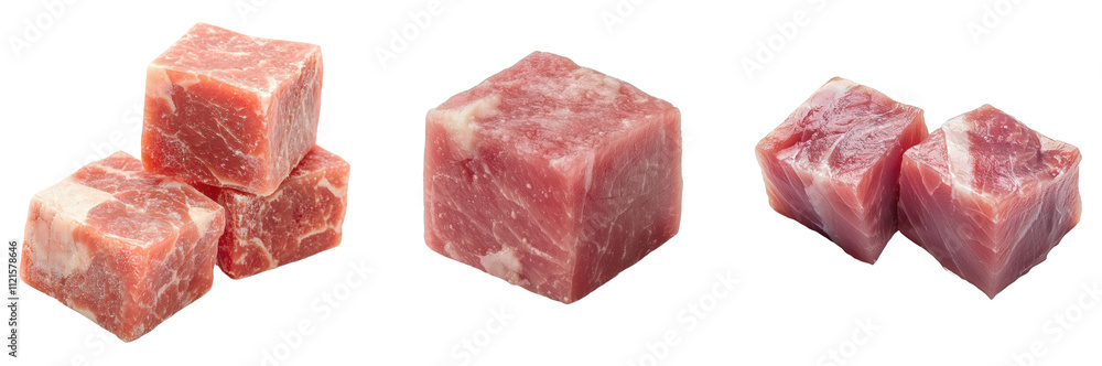Raw Pork Cubes Fresh Meat Butcher Shop Food Ingredient Cooking on transparent background Raw Pork Cubes Fresh Meat Butcher Shop Food Ingredient Cooking on transparent background