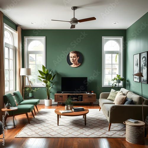 Modern vintage interior of living room designgreen room photo