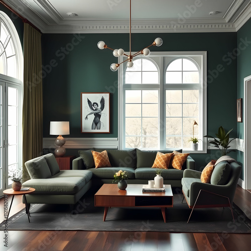 Modern vintage interior of living room designgreen room photo