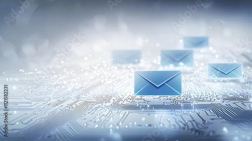 Digital envelopes on a tech-inspired background