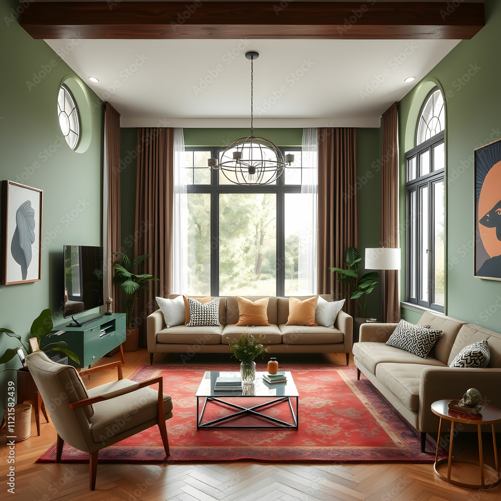 Fototapeta premium Modern vintage interior of living room designgreen room