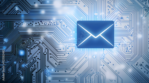 Digital email icon on a circuit board background