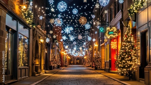 Wallpaper Mural A view of a city street adorned with bright New Year Day lights, creating a festive and celebratory atmosphere throughout the town Torontodigital.ca