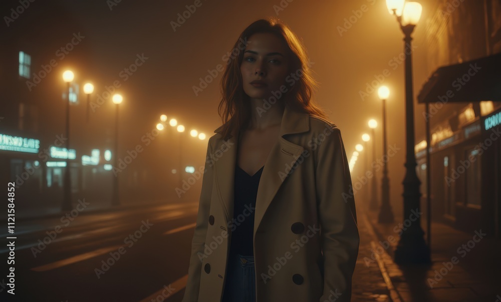 Young woman in trench coat at night Young woman in trench coat at night