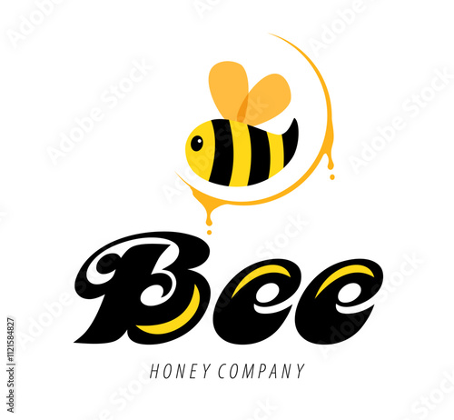 A cheerful bee. The logo of the honey manufacturing company. Vector illustration