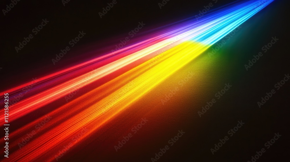 An abstract close-up of refracted light creating rainbow streaks against a black background, evoking the dispersion of light at high speeds An abstract close-up of refracted light creating rainbow streaks against a black background, evoking the dispersion of light at high speeds