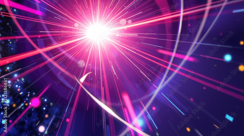 Anime Abstract Radiating Light Streaks with Multicolored Particles Anime Abstract Radiating Light Streaks with Multicolored Particles