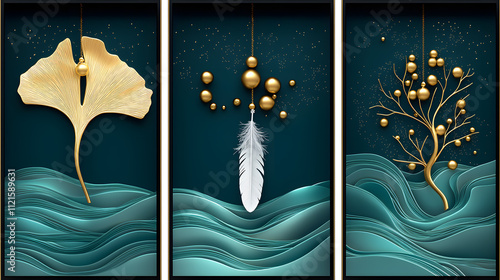 Elegant abstract art with gold and teal tones photo