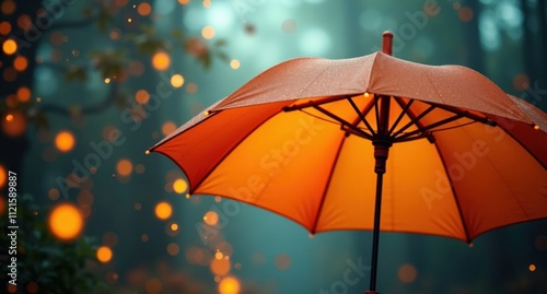 Wallpaper Mural A colorful umbrella standing out in a rainy spring scene, with orange and brown hues and a glowing background of party lights and soft fireflies. Torontodigital.ca