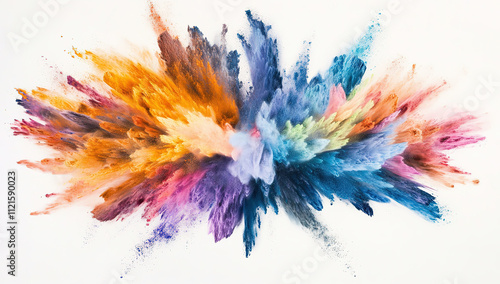 Vibrant Color Powder Explosion Isolated on White: A Dynamic Splash of Paint Dust in Motion, Capturing the Essence of Energy and Joy