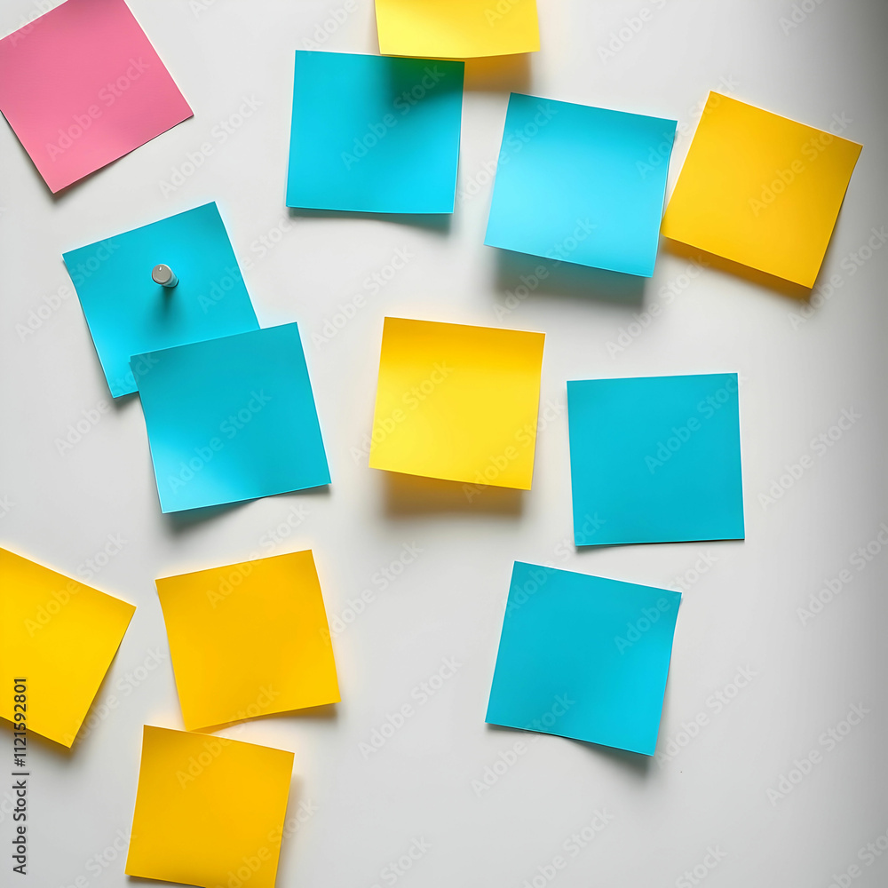 Pinned sticky notes on a light surface flat lay Pinned sticky notes on a light surface flat lay