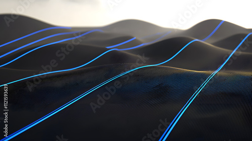 Abstract landscape with blue glowing lines