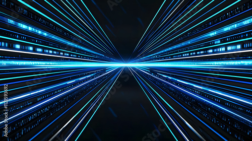 Abstract futuristic blue light lines converging