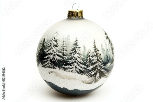 christmas ball on white background with chrismas tree photo