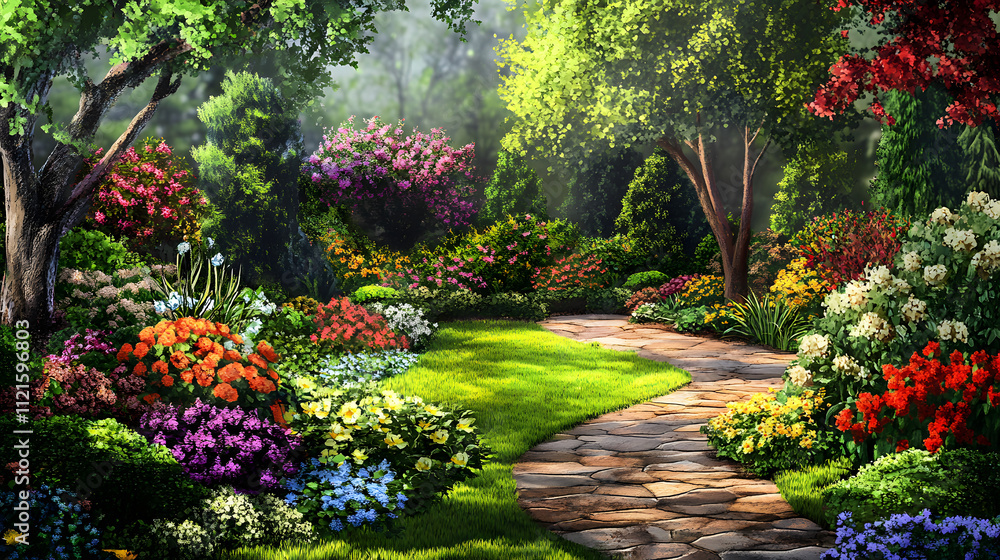 A Glorious Landscaping Project Featuring a Variety of Plants in a Beautifully Designed, Vibrant Outdoor Garden A Glorious Landscaping Project Featuring a Variety of Plants in a Beautifully Designed, Vibrant Outdoor Garden