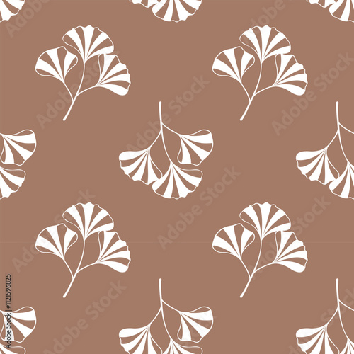 Pattern with Ginkgo biloba leaves silhouette. On mocha mousse background.