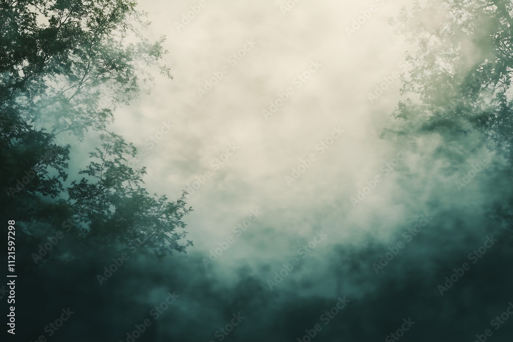 Ethereal fog envelops darkened trees, creating a mysterious and tranquil atmosphere. Ethereal fog envelops darkened trees, creating a mysterious and tranquil atmosphere.
