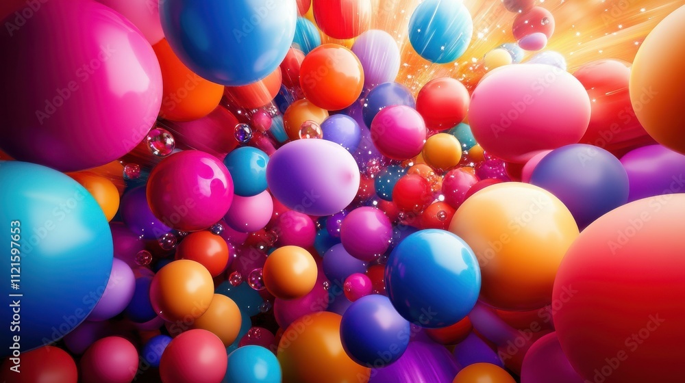 custom made wallpaper toronto digitalVibrant colorful spheres, glossy balloons, floating, explosion.