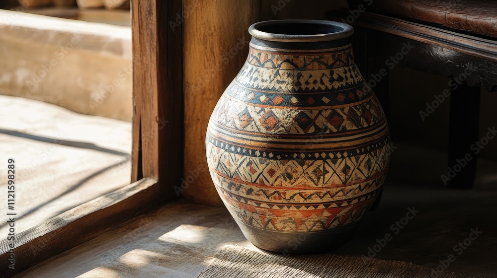 Handcrafted Ceramic Pot with Intricate Patterns in Natural Light Handcrafted Ceramic Pot with Intricate Patterns in Natural Light