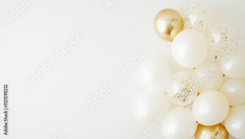 Wallpaper Mural Elegant White and Gold Balloons on White Background: Minimalist Digital Art Style for Birthday Party Theme Torontodigital.ca