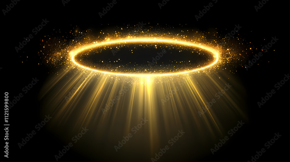 Fototapeta premium Gold halo black shinning background. Nimbus. Illustration