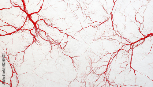 Intricate Red Digital Art Revealing Human Circulatory System: Veins and Capillaries in Sharp Focus on White Background