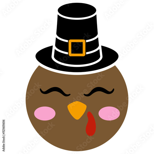 Cute Kawaii Turkey With Pilgrim Hat