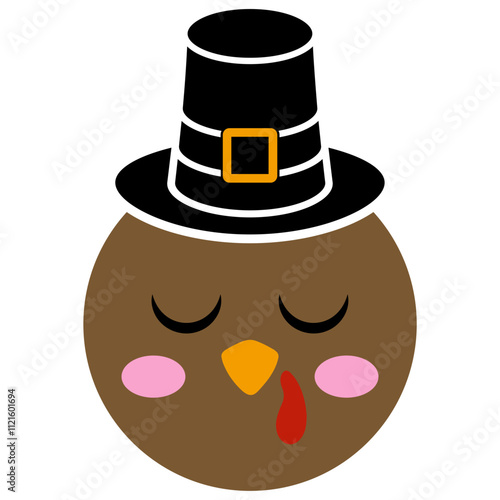 Cute Kawaii Turkey With Pilgrim Hat