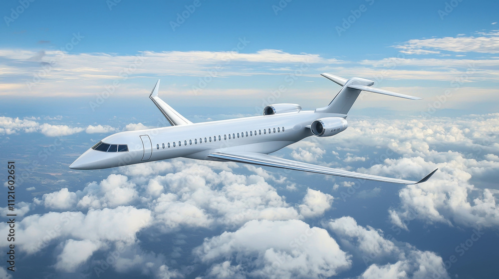 Private Jet Flying Above Clouds, Luxury Air Travel Concept Private Jet Flying Above Clouds, Luxury Air Travel Concept