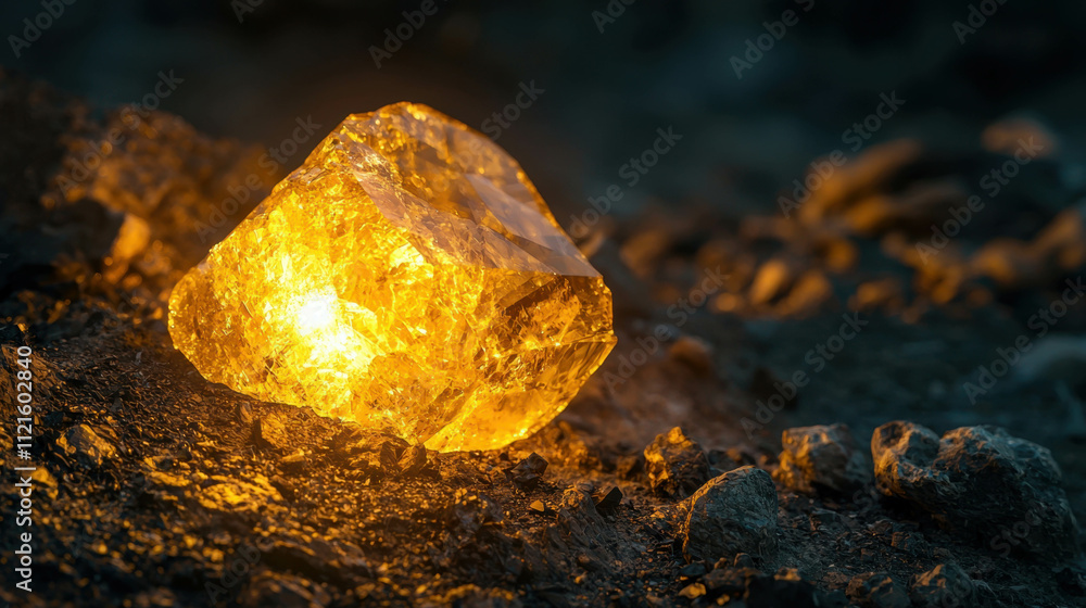 Luminous Gold Nugget on Dark Ground, Symbol of Wealth and Discovery Luminous Gold Nugget on Dark Ground, Symbol of Wealth and Discovery