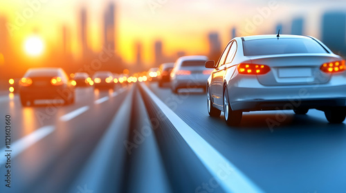 Traffic jam on a major highway during rush hour. Lines of cars. The city's severe auto traffic congestion