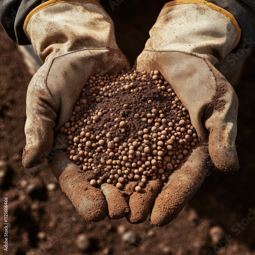 Gardener s Hands Holding Soil Clay Pebbles Agriculture Gardening Planting photo