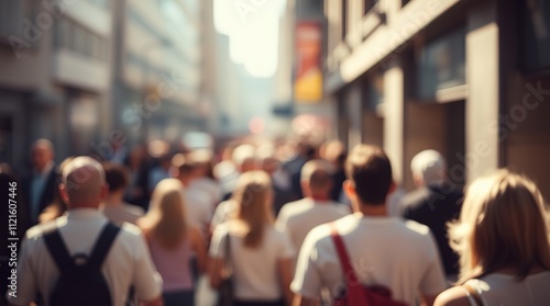 Wallpaper Mural A crowd of people walking down the street, blurred background, closeup shot, crowd, urban setting, Hd image, Torontodigital.ca