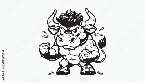 Vector illustration of cartoon angry bull 