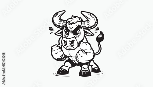 Vector illustration of cartoon angry bull 