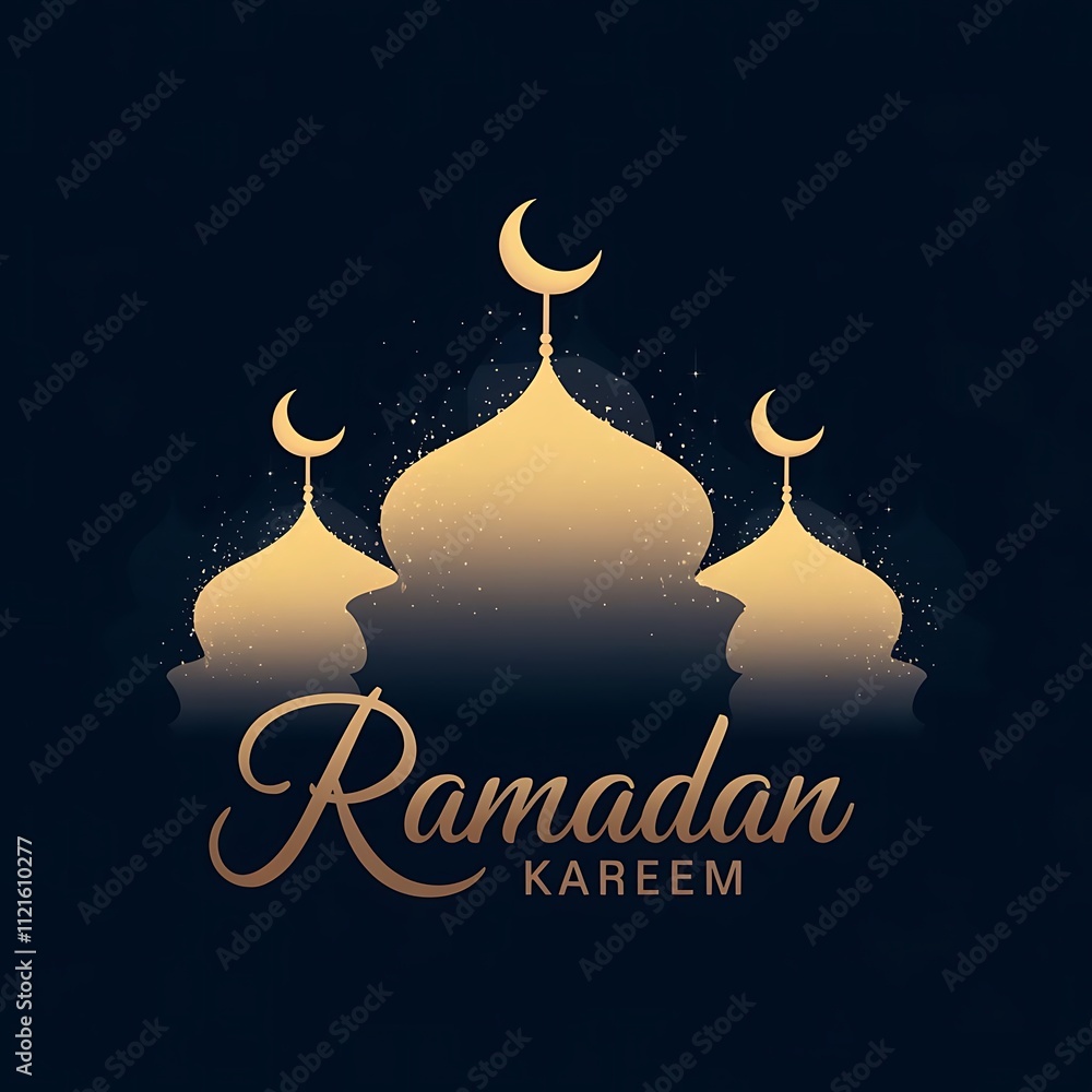 Serene Digital Illustration for Ramadan with Stylized Illuminated Domes, Crescent Moons, and Serene Digital Illustration for Ramadan with Stylized Illuminated Domes, Crescent Moons, and