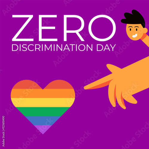 Zero Discrimination Day 1 March. Man point on heart. Flat vector illustration.