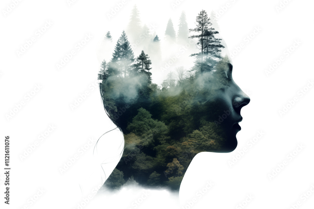 Double exposure of woman head and forest, conceptual photo. Double exposure of woman head and forest, conceptual photo.