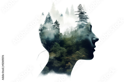 Double exposure of woman head and forest, conceptual photo.