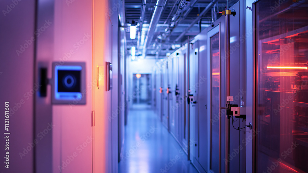 Motion-activated cameras monitoring corridors in research facilities. Motion-activated cameras monitoring corridors in research facilities.