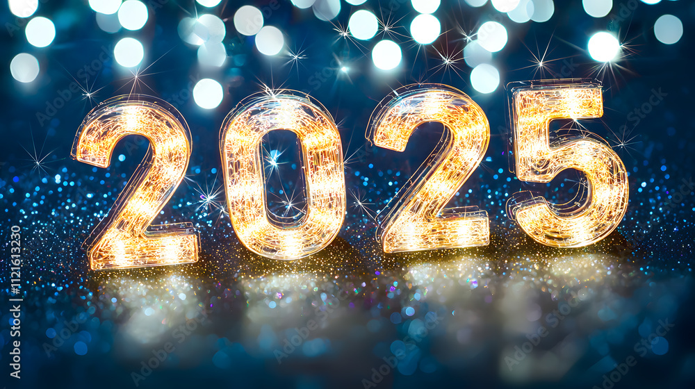 Glowing 2025 numbers with festive lights Glowing 2025 numbers with festive lights