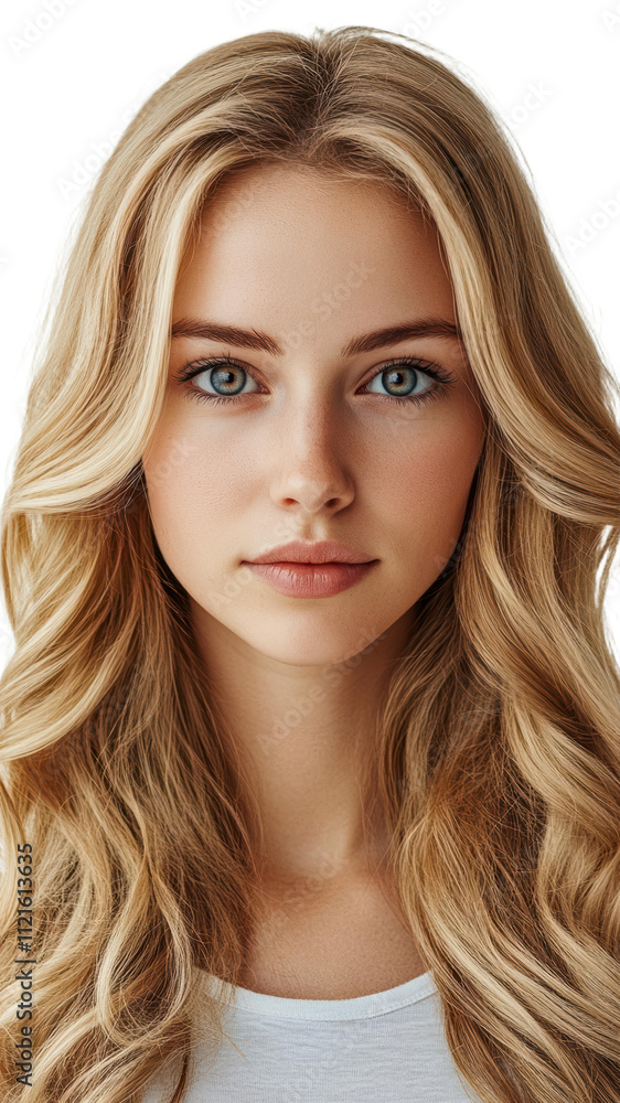 Portrait of a young woman with long blonde hair and blue eyes Portrait of a young woman with long blonde hair and blue eyes