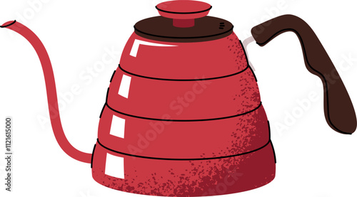 Red coffee pot. A kettle with a long spout for preparing hot aromatic coffee drinks. Flat cartoon illustration isolated on white background