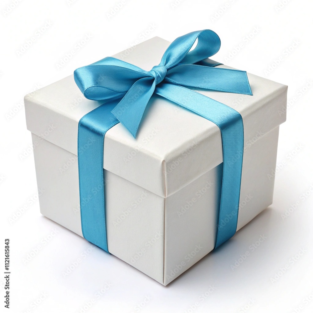 White gift box with blue ribbon isolated white background for your design event. White gift box with blue ribbon isolated white background for your design event.