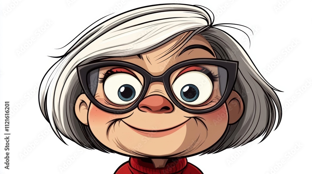 Cheerful Cartoon Elderly Woman with Glasses Cheerful Cartoon Elderly Woman with Glasses