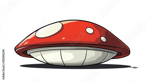 Cartoon illustration of a flying mushroom spacecraft photo