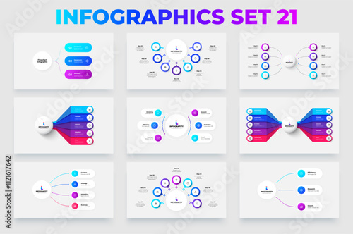 Set of infographic organizational charts for presentations, data visualization, and corporate reports