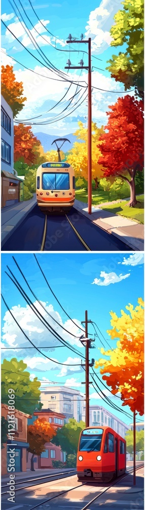 Obraz premium Autumn Cityscape with Trams